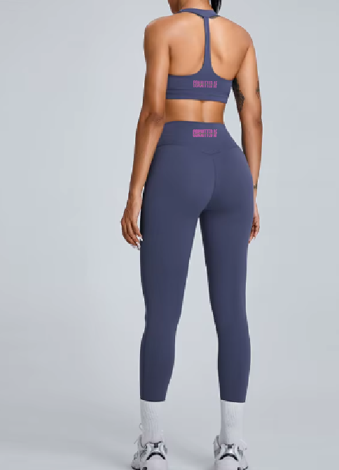WOMENS- T BACK sports bra and Leggings sets MIDNIGHT BLUE