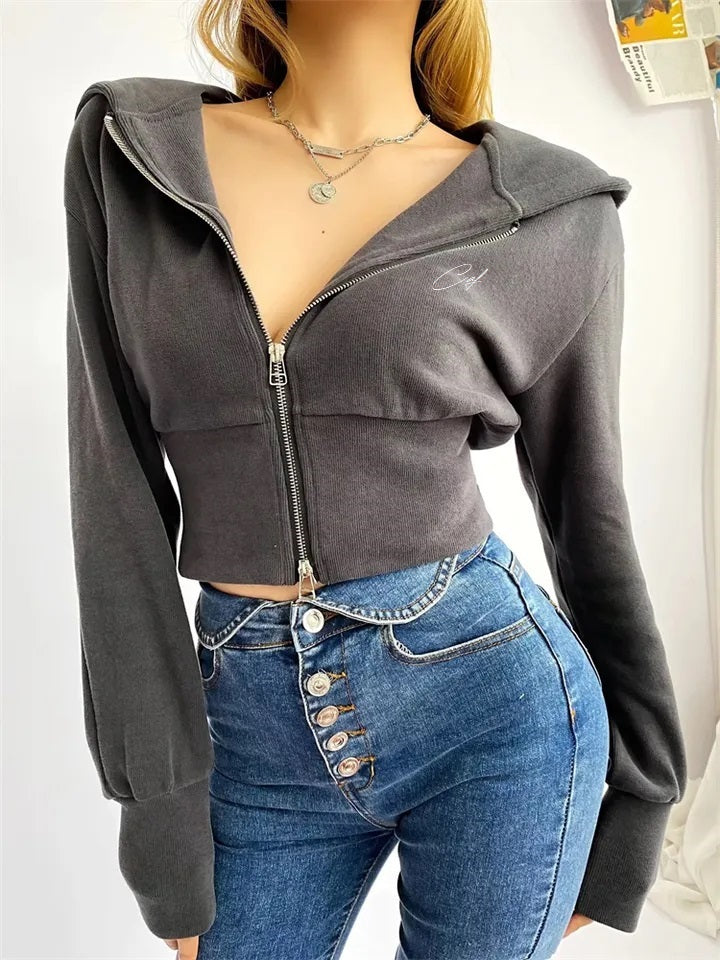 WOMENS - Double zip crop hoodie