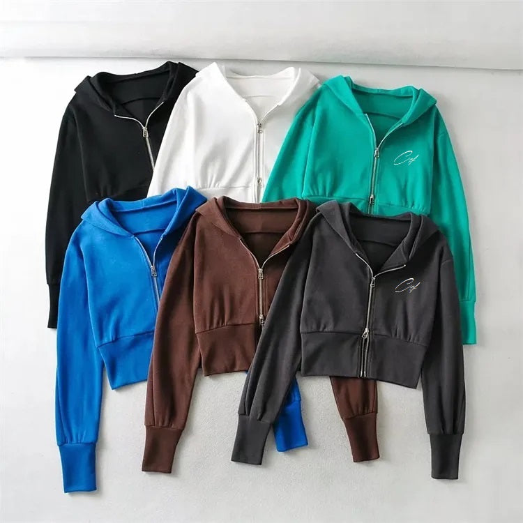 WOMENS - Double zip crop hoodie