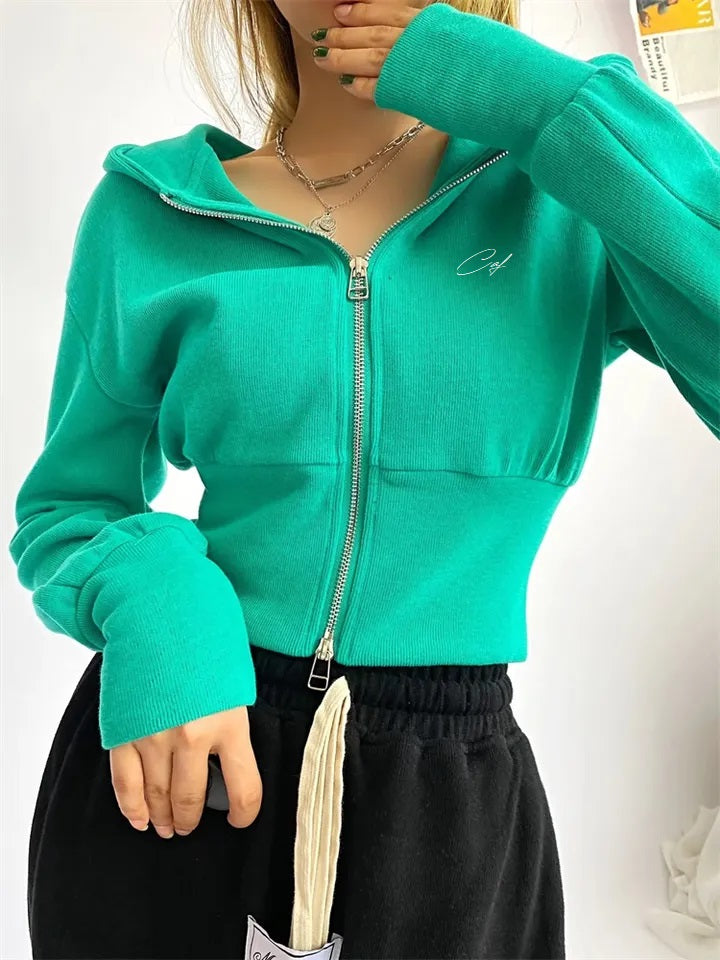 WOMENS - Double zip crop hoodie