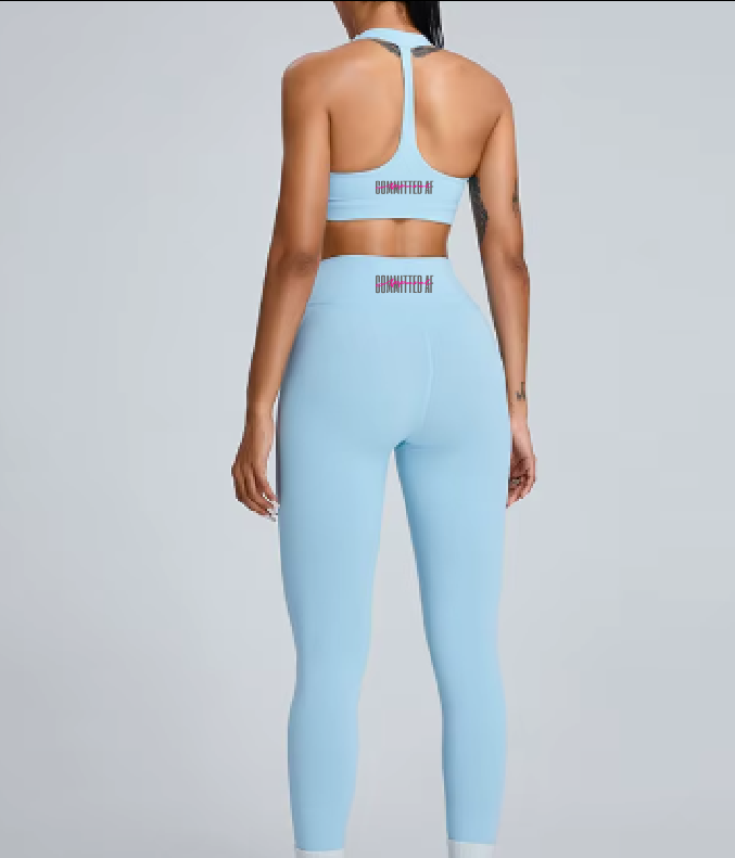 WOMENS- T BACK sports bra and Leggings sets BABY BLUE