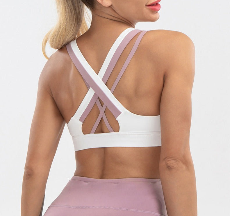 WOMENS- Two tone cross back sports bra